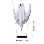Spooksy™ LED Light Up White Cloth Ghost Swing Tree Hanging Decor, Spooky Flying Ghost On Wooden Swing Outdoor Yard Porch Ornament, Halloween Haunted House Party Tree Hanging Seasonal Atmosphere Decor Gift