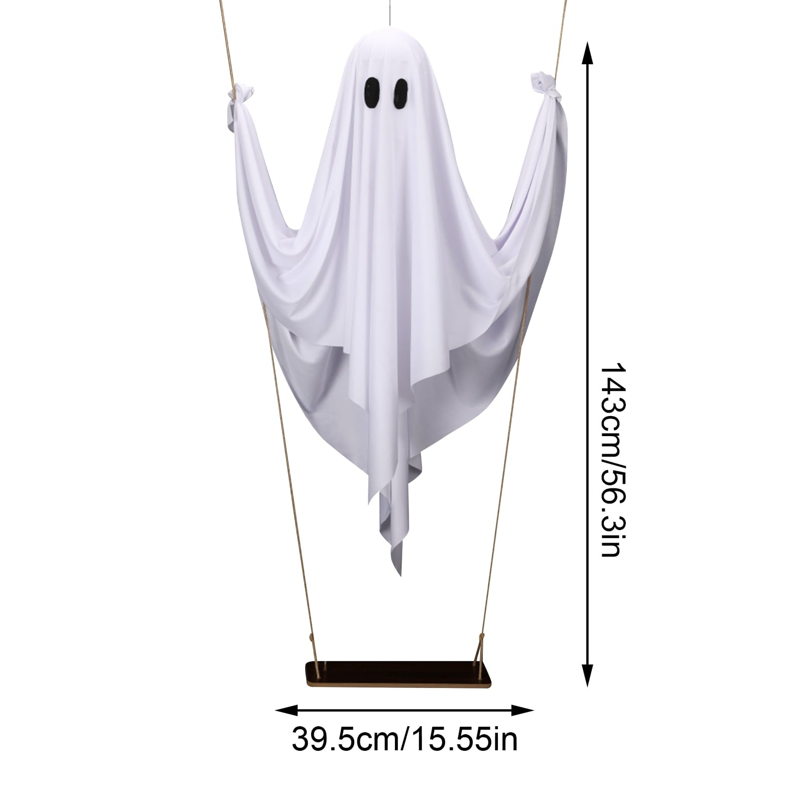 Spooksy™ LED Light Up White Cloth Ghost Swing Tree Hanging Decor, Spooky Flying Ghost On Wooden Swing Outdoor Yard Porch Ornament, Halloween Haunted House Party Tree Hanging Seasonal Atmosphere Decor Gift