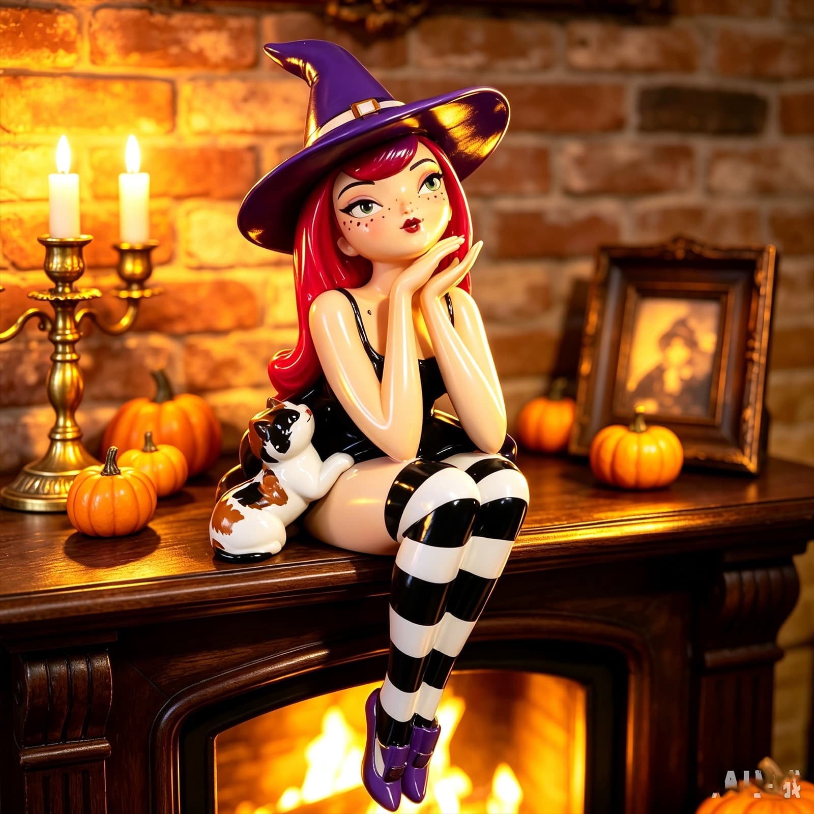 Spooksy™ Halloween Witch Shelf Sitter Figurine Set,3 Pc Gothic Witch Girl Statue With Cat Companion,Witchy Home Decor,Cute Spooky Edge Sitting Witch Decor,Whimsical Tabletop Ornament For Mantel Shelf Office