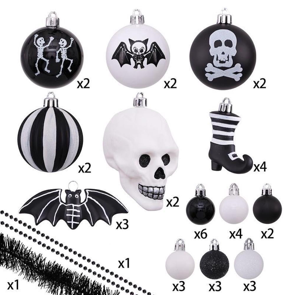 Spooksy™ Halloween Skeleton Black and White Ornament Set