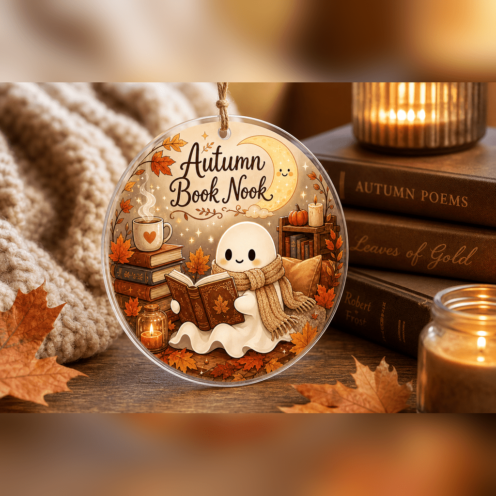 Spooksy™ Autumn Book Nook Ghost Acrylic Halloween Hanging Ornament