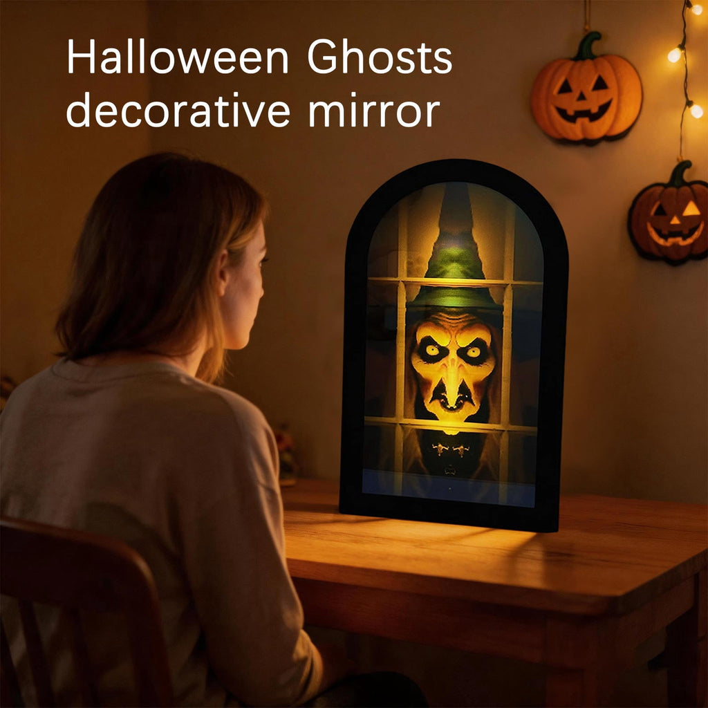 Spooksy™ Holographic Halloween Witch Mirror Decorative Metal Ornament for Holiday Ambience and Unique Festival Display