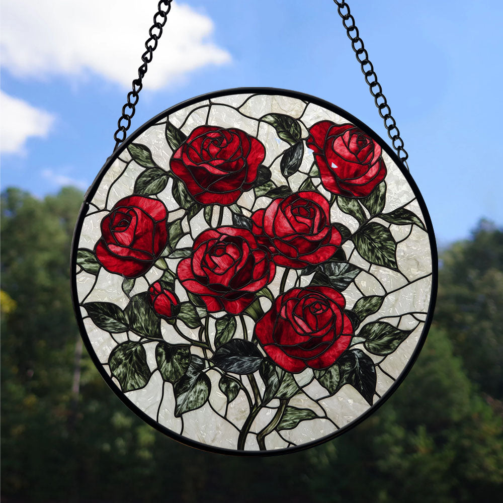 Spooksy™ Christmas Gift Box - Valentine Rose Halloween Christmas Stained Glass Hanging Ornament - Holly & Pine Holiday Tree Decoration, Gift for Friends, Family, Mom & Dad