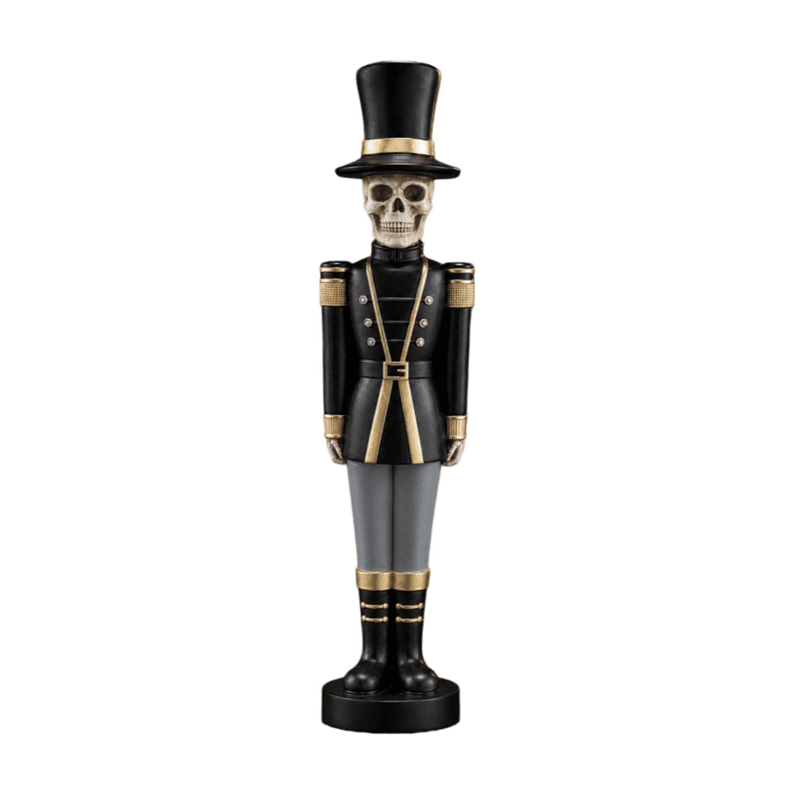 Spooksy™ 14" Resin Skeleton Nutcracker Figurine, Halloween Soldier Statue, Hand Painted Black Gold Nutcracker Ornament for Holiday Tabletop Decoration