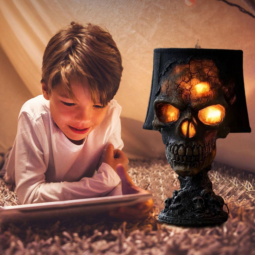 Spooksy™ HAHUT Halloween Lava Stone Skull Table Lamp, Gothic Resin Skeleton Statue Ornament for Halloween Anniversary Valentines Birthday Gifts