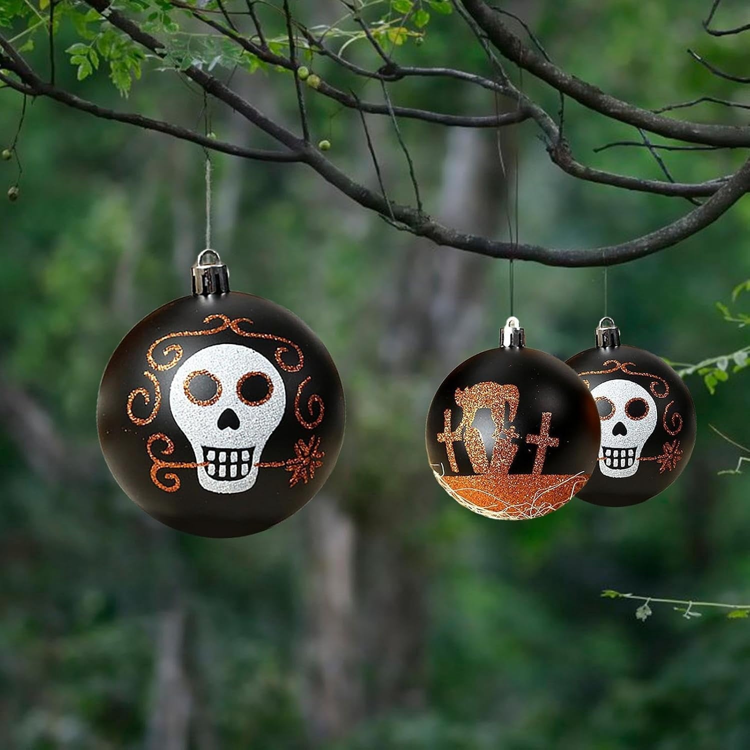 Spooksy™ Halloween Ornaments for Tree - 9 Pieces Spooky Gothic Hanging Pendant Balls, Shatterproof ABS Indoor Halloween Decorations for Hoe & Office Decorm