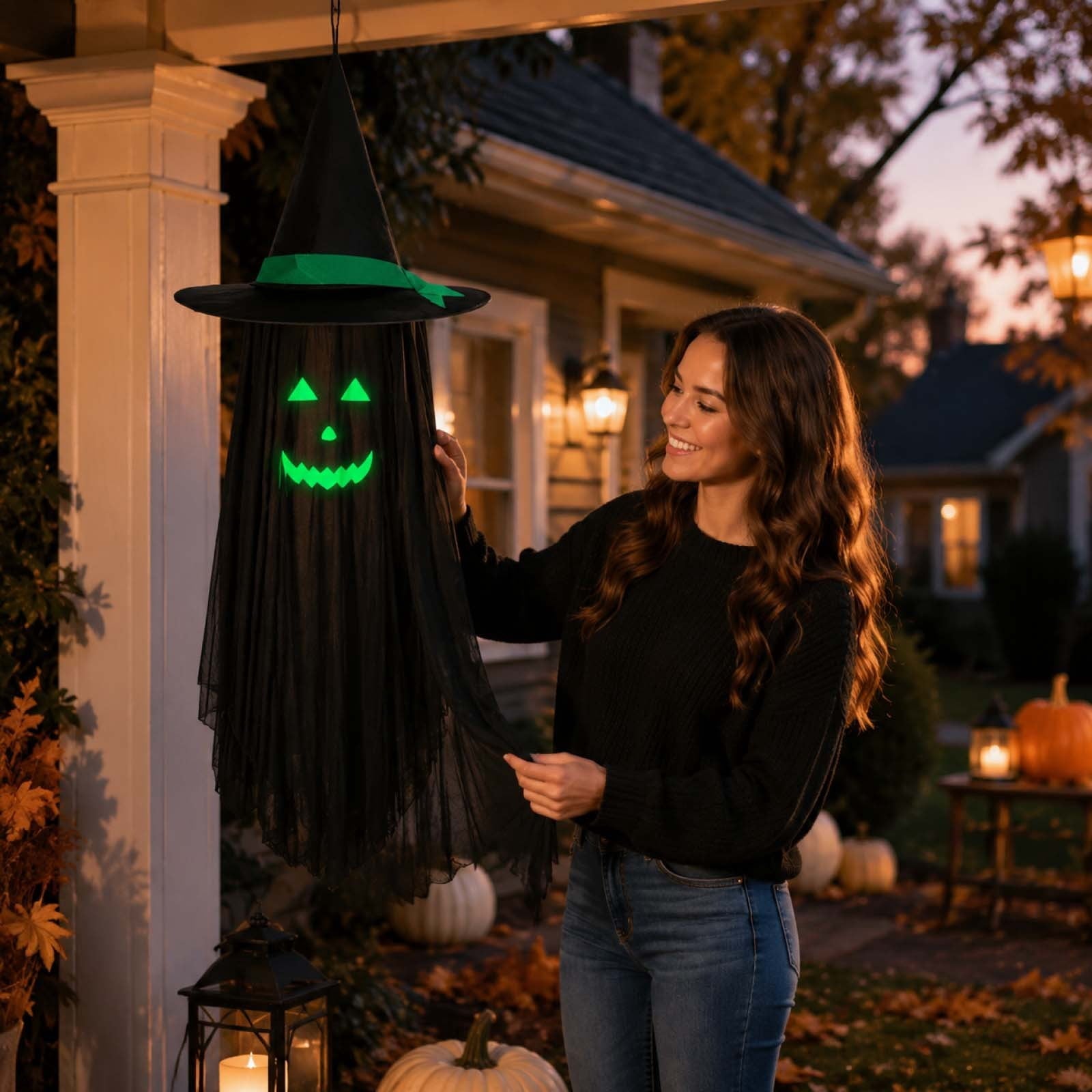 Spooksy™ Halloween Ghost Glow in Dark Outdoor Hanging Ornament 11.8 Inch - Spooky Luminous Pendant with Expressive Face for Yard Porch Tree Party Decor