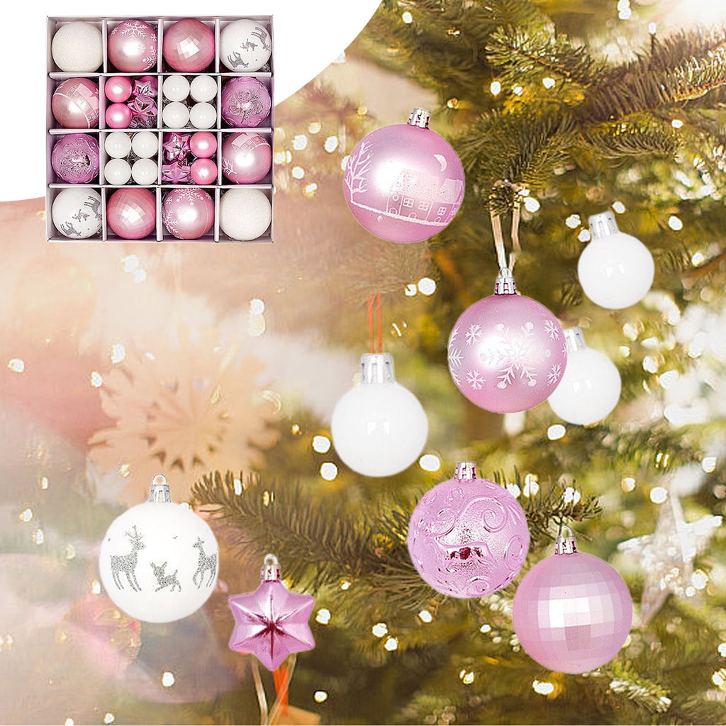 Spooksy™ Pink White Christmas Balls - Christmas Tree Decoration Ornaments Shatterproof Hanging Balls for Birthday Halloween Holiday Wedding Decorations Set of 44 pcs (1.1", 2.3")