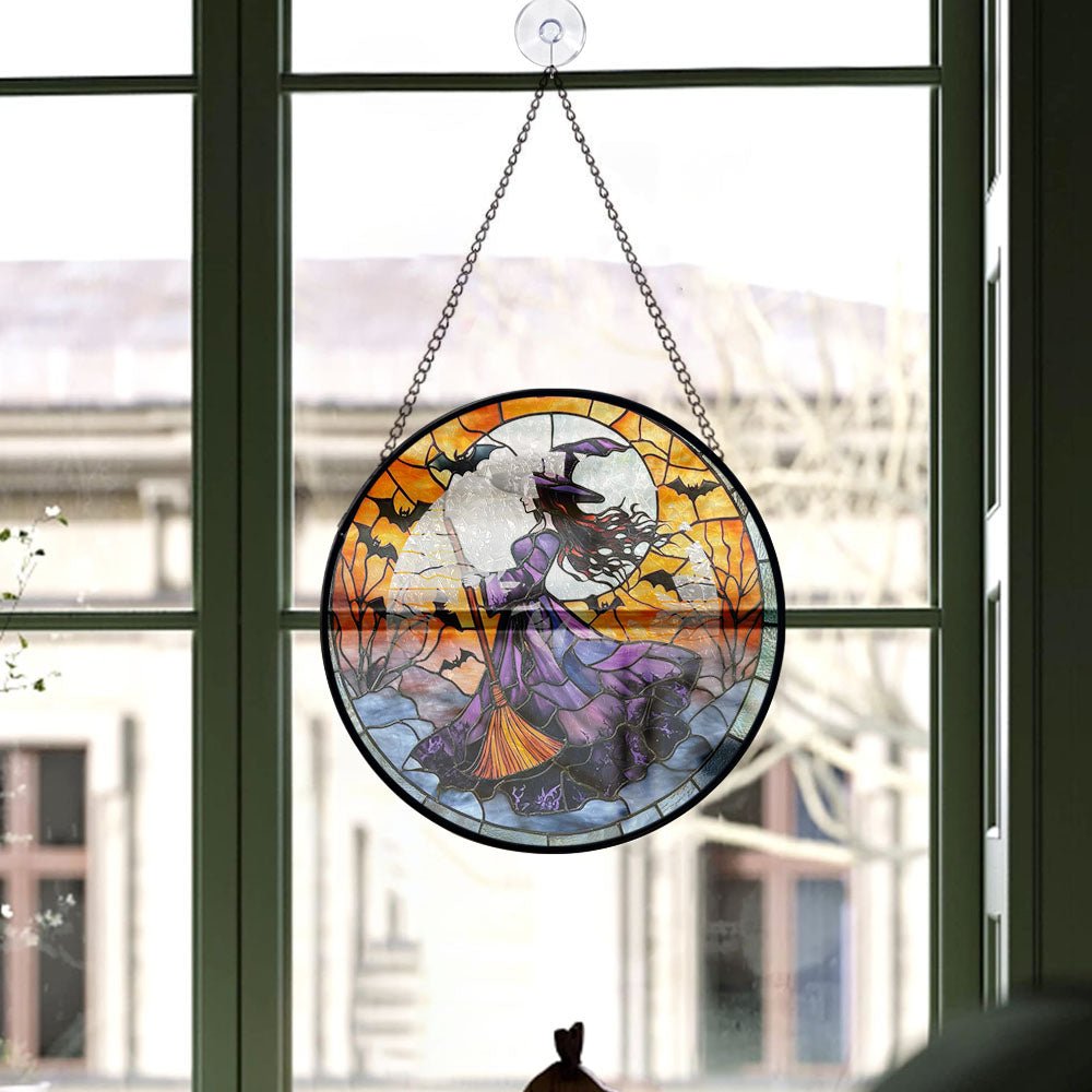 Spooksy™ Holiday Gift - Witch Halloween Witchyations Spooky Xmas Stained Glass Hanging Ornament - Festive Holiday Tree Decoration, Meaningful Christmas Gift for Mom, Dad, Family, Friends