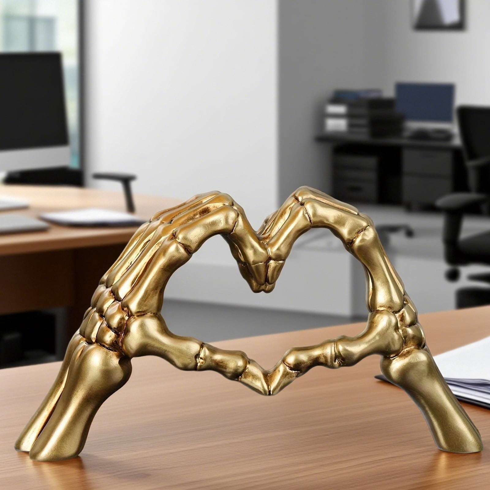 Spooksy™ Halloween Resin Abstract Skeleton Statue Love Ornaments Heart Shape Finger Gesture Figurines Halloween Home Desktop Decoration for Shelf Display Coffee Table Centerpiece Wedding Decor