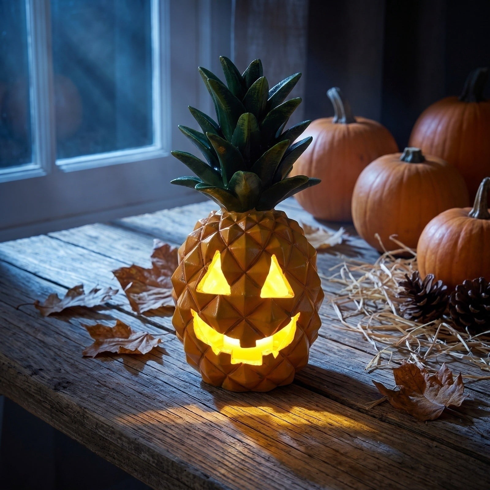 Spooksy™ Halloween Decor Figurine, Pineapple Pumpkin Ornament with Bright Colors, Summer Party Table Centerpiece and Holiday Home Accent