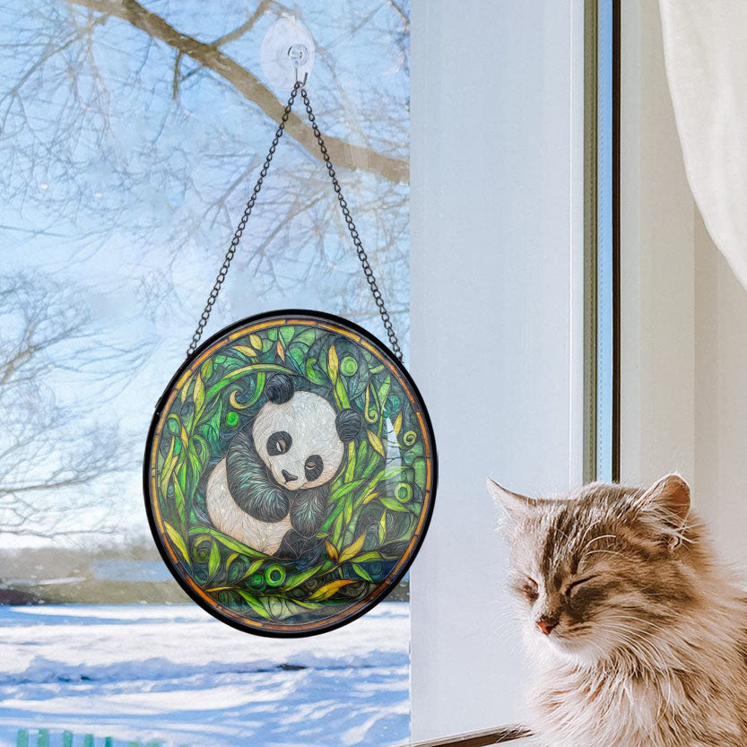Spooksy™ Boho Panda Among Bamboo Stained Glass Suncatcher Stained Glass Window Hanging Home Decor Garden Halloween Christmas Wedding Housewarming Gifts, Stained Glass Ornament 2025,