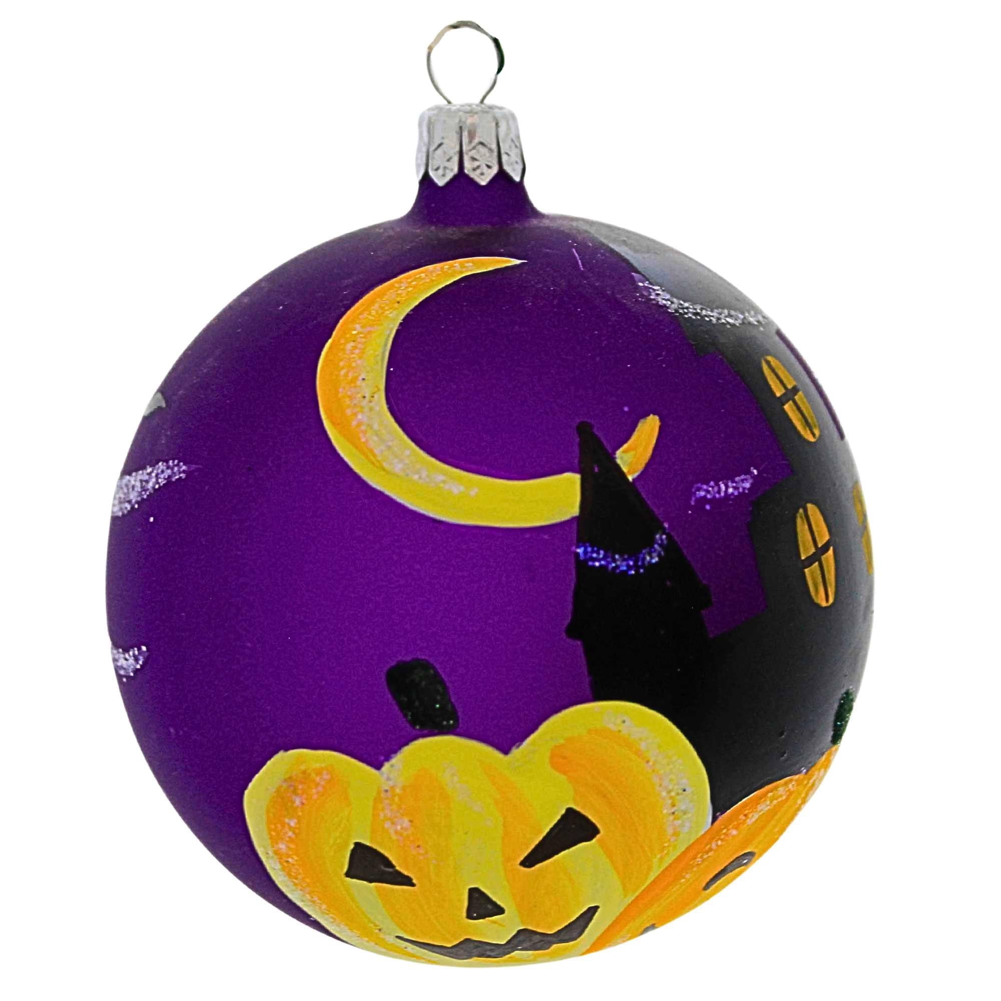 Spooksy™ Laved Italian Ornaments 3.50In Haunted House Ball, Glass, Pumpkins Halloween Moon 936327