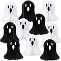 Spooksy™ 10 PCS Halloween Ornaments Hanging Cute White Black Ghost Honeycomb Decoration Halloween Tree Decorations Paper Ghost Table Decor for Home Office Classroom Holiday Party Supplies