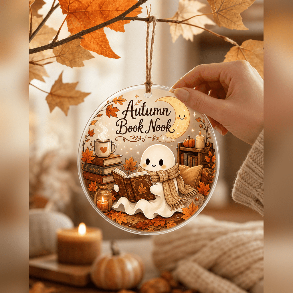 Spooksy™ Autumn Book Nook Ghost Acrylic Halloween Hanging Ornament