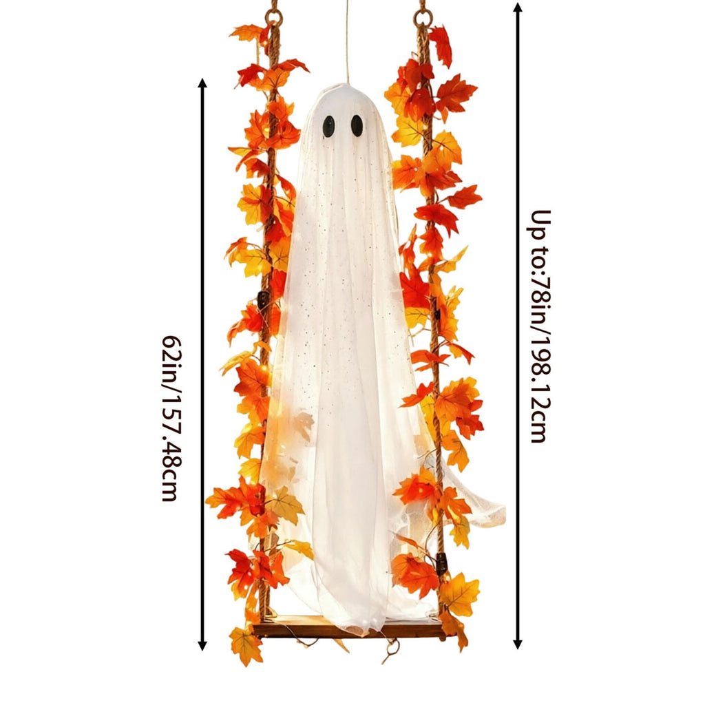 Spooksy™ Nnndbs Maple Leaf Mesh Ghost Hanging Ornament, Halloween Autumn Leaf Decor for Window Door Display, Spooky Fall Home Accent`