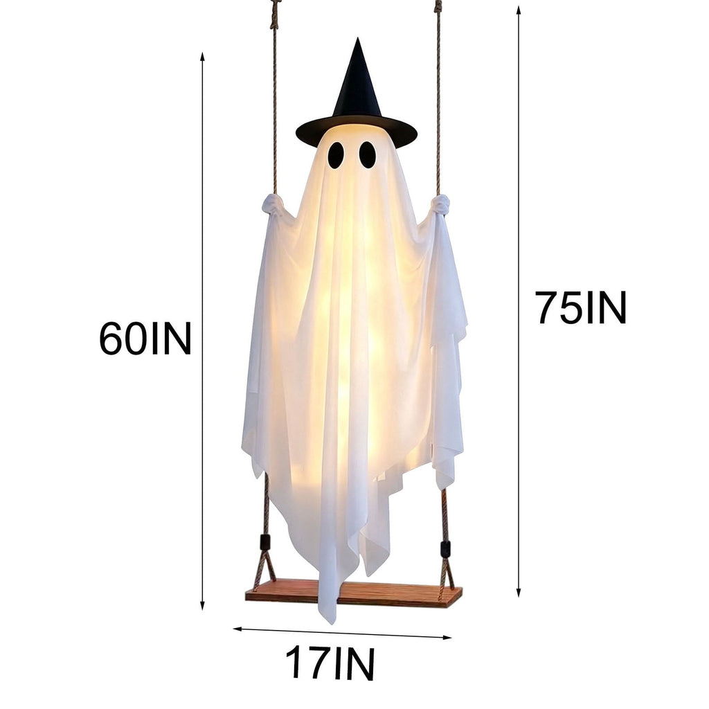 Spooksy™ Qwtwty Halloween Hanging Swinging Ghost Decor, Large Flying Ghost Halloween Ornaments with Witch Hat for Front Yard Patio Lawn Garden Party Decor