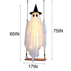 Spooksy™ Qwtwty Halloween Hanging Swinging Ghost Decor, Large Flying Ghost Halloween Ornaments with Witch Hat for Front Yard Patio Lawn Garden Party Decor