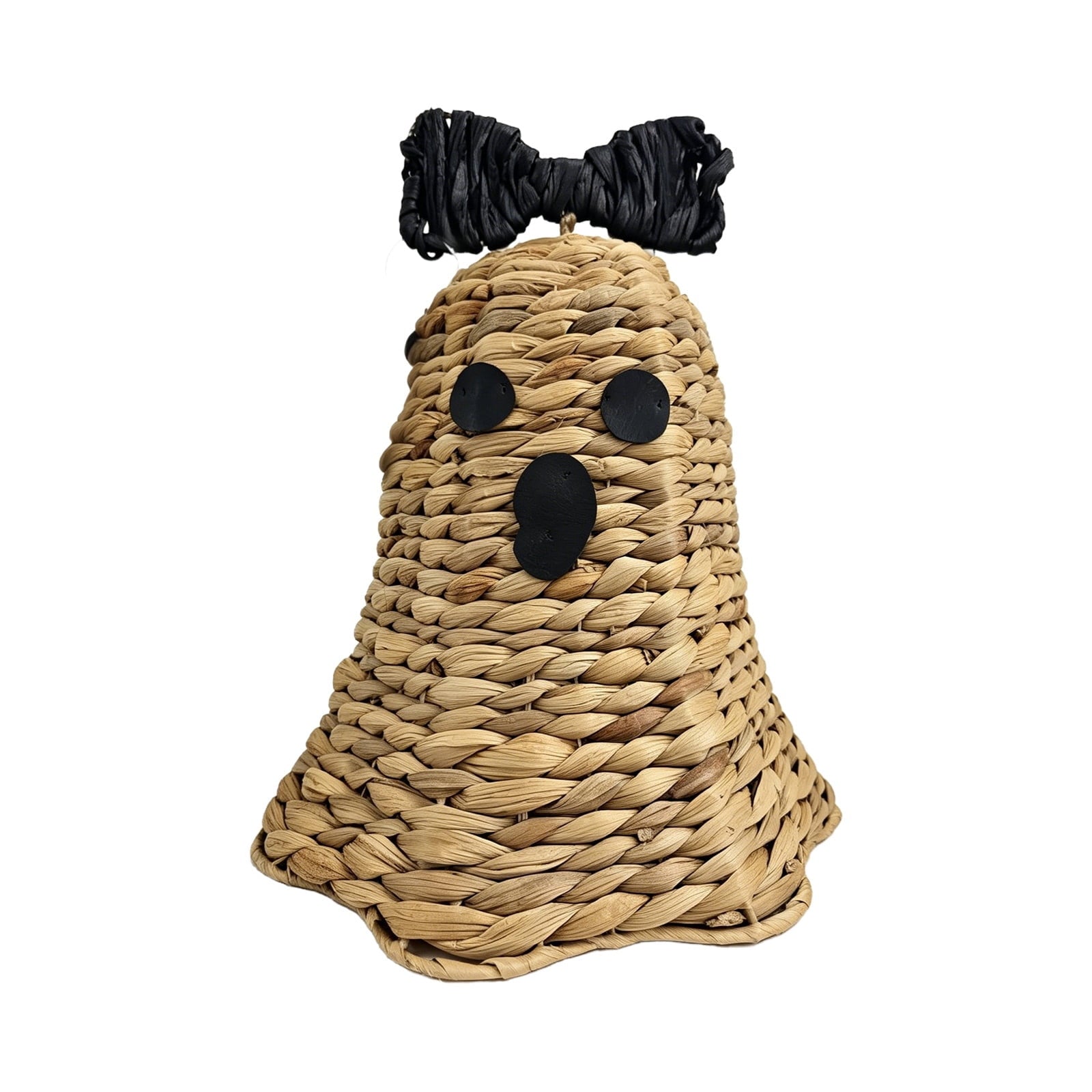 Spooksy™ Halloween Woven Ghost Figurine Water Hyacinth Straw Ornament Black Bow Tabletop Decor Cute Spooky Holiday Decoration For Mantel Shelf Home Cottage Fall Gift
