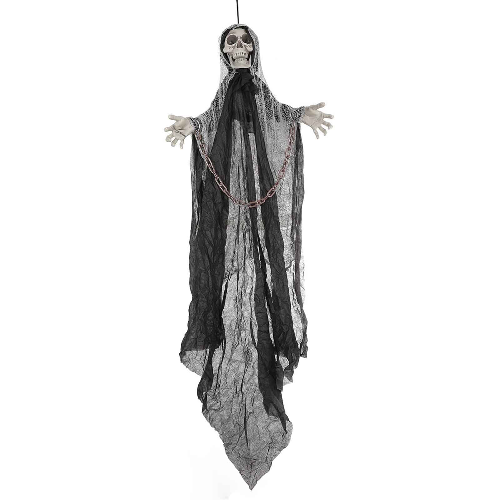 Spooksy™ Ghost Ornaments with Chain, Realistic Terrifying Halloween Hanging Statue, Durable Outdoor Plastic Courtyard Garden Decor, Spooky Porch Terrace Party Scene Prop