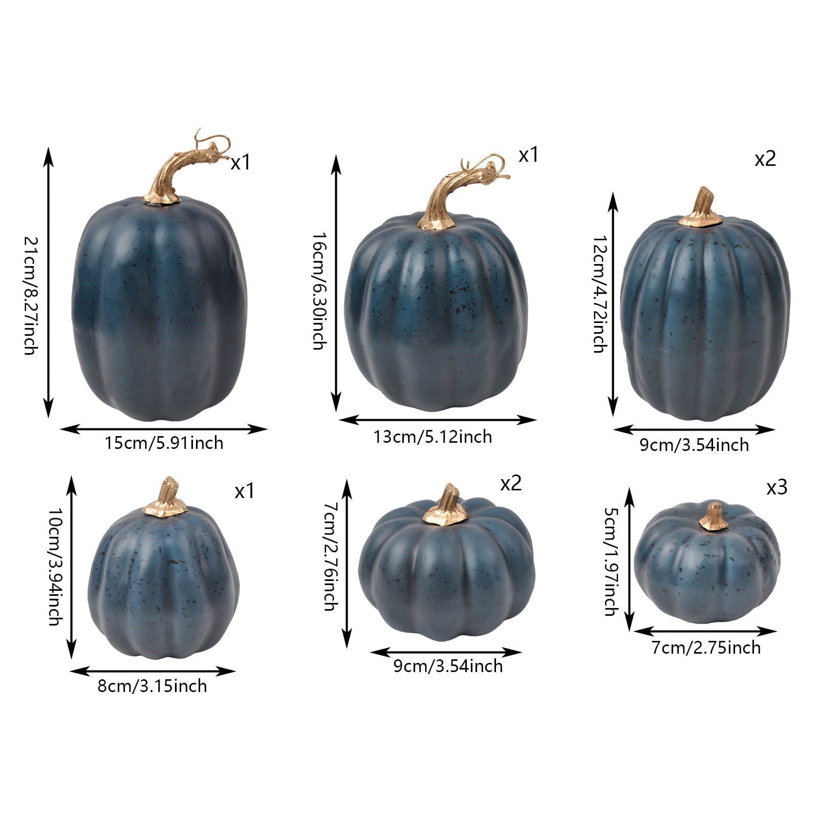 Spooksy™ Blue Artificial Pumpkins Decor Foam Pumpkin Ornament Fall Harvest Thanksgiving Halloween Mantel Tiered Tray Table Centerpiece Home Decoration Speckled Rustic Display Accent