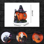 Spooksy™ Luminous Resin Witch Pumpkin House Figurine, Intricate Details Stable Resin Warm Built In Lighting, Festive Desktop Ornament, Craft for Living Room Porch Halloween Party Space