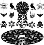 Spooksy™ Black Gothic Christmas Tree Decorations with Scary Skull Christmas Tree Skirt, Large Decorative Tree Topper Bow, 12Pcs Tree Hanging Ornaments for Winter Halloween Xmas Tree Decor