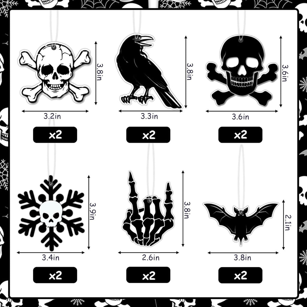 Spooksy™ Black Gothic Christmas Tree Decorations with Scary Skull Christmas Tree Skirt, Large Decorative Tree Topper Bow, 12Pcs Tree Hanging Ornaments for Winter Halloween Xmas Tree Decor
