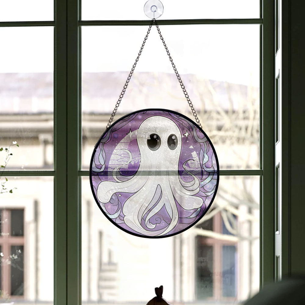 Spooksy™ Modern Christmas Gift - Halloween White Ghost Purple Starss Spooky Stained Glass Hanging Ornament for Christmas - Holiday Tree Decor, Great Gift for Family & Friends, Mom and Dad Edition 2025