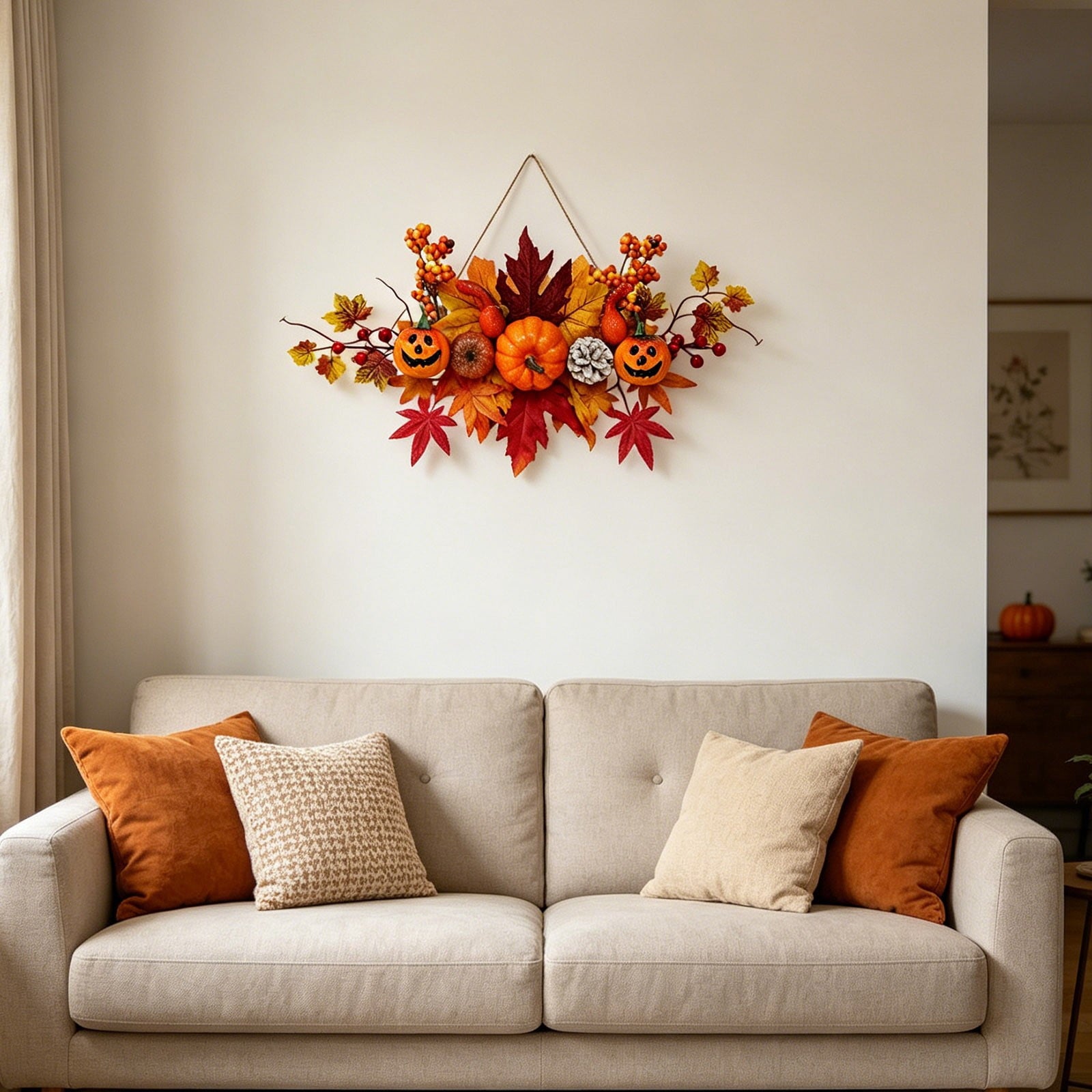 Spooksy™ Gaecuw Halloween Maple Leaf Pumpkin Hanging Decor Fall Festival Wall Ornament for Front Door Party Indoor Supplies