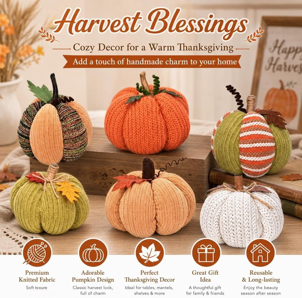 Spooksy™ Knitted Pumpkin Decor, Fall Harvest Crochet Pumpkins, Cute Knit Pumpkin Ornaments for Halloween Thanksgiving Home Decor, Fall Room Mantel Table Decoration (RL)