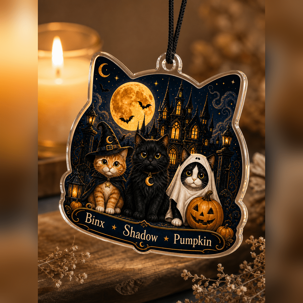 Spooksy™ Haunted House Cats Acrylic Halloween Hanging Ornament