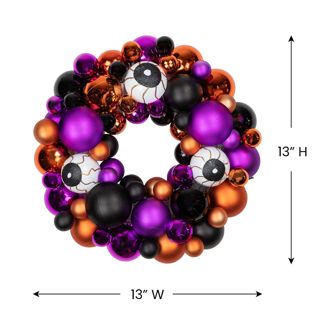 Spooksy™ Northlight Eyeballs and Shatterproof Ornaments Small Halloween Wreath - 13" - Purple and Black -