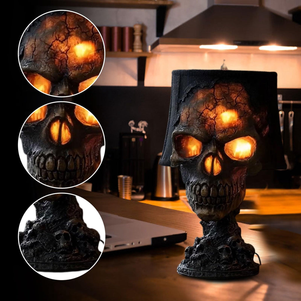 Spooksy™ HAHUT Halloween Lava Stone Skull Table Lamp, Gothic Resin Skeleton Statue Ornament for Halloween Anniversary Valentines Birthday Gifts