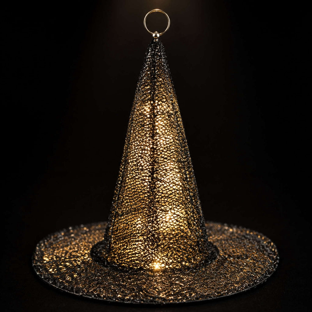 Spooksy™ Halloween Witch Hat Light Hanging Decoration, LED Glowing Party Ornament Battery Operated Easy Hanging Spooky Reusable for Front Door Window Fireplace Porch Hauntedy Houses Halloween Party Decor