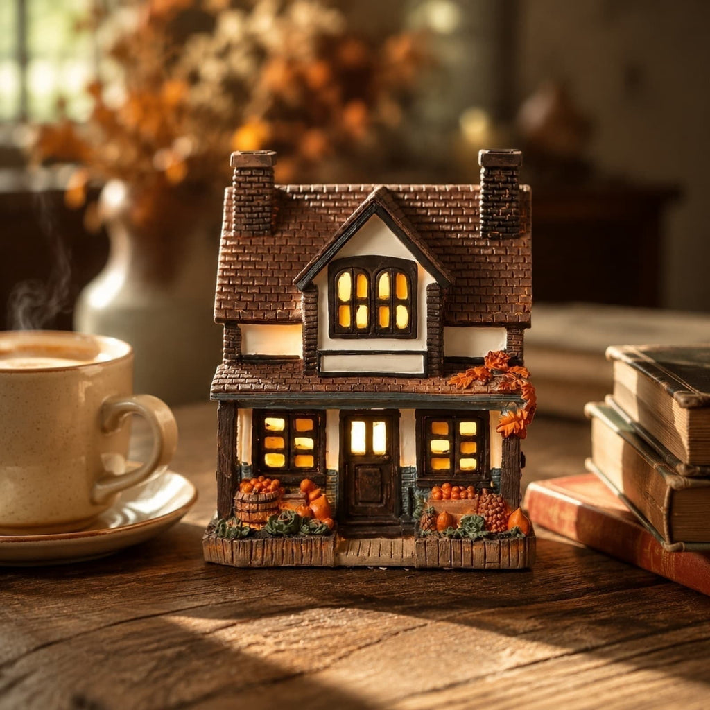 Spooksy™ Light Up Halloween House Tabletop Decor, LED Spooky Resin House with Witch Ghost Pumpkin Scene, Glowing Decoration for Mantel Shelf Party