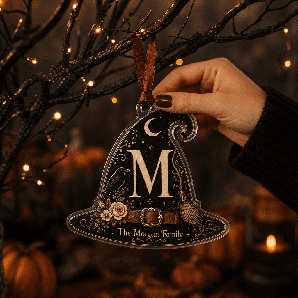 Spooksy™ Vintage Witch Family Initial Clear Acrylic Halloween Hanging Ornament