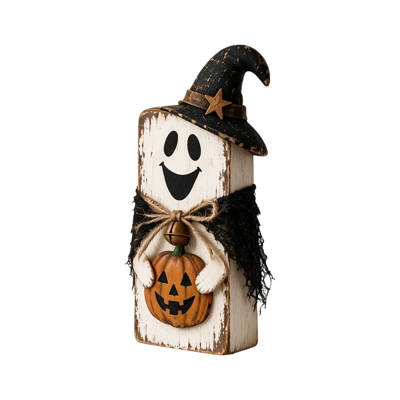 Spooksy™ PLLFRLRT Wooden Halloween Decorations Set Of 3 Fall Mantel Decor Ornaments Farmhouse Tabletop Signs with Witch Hat