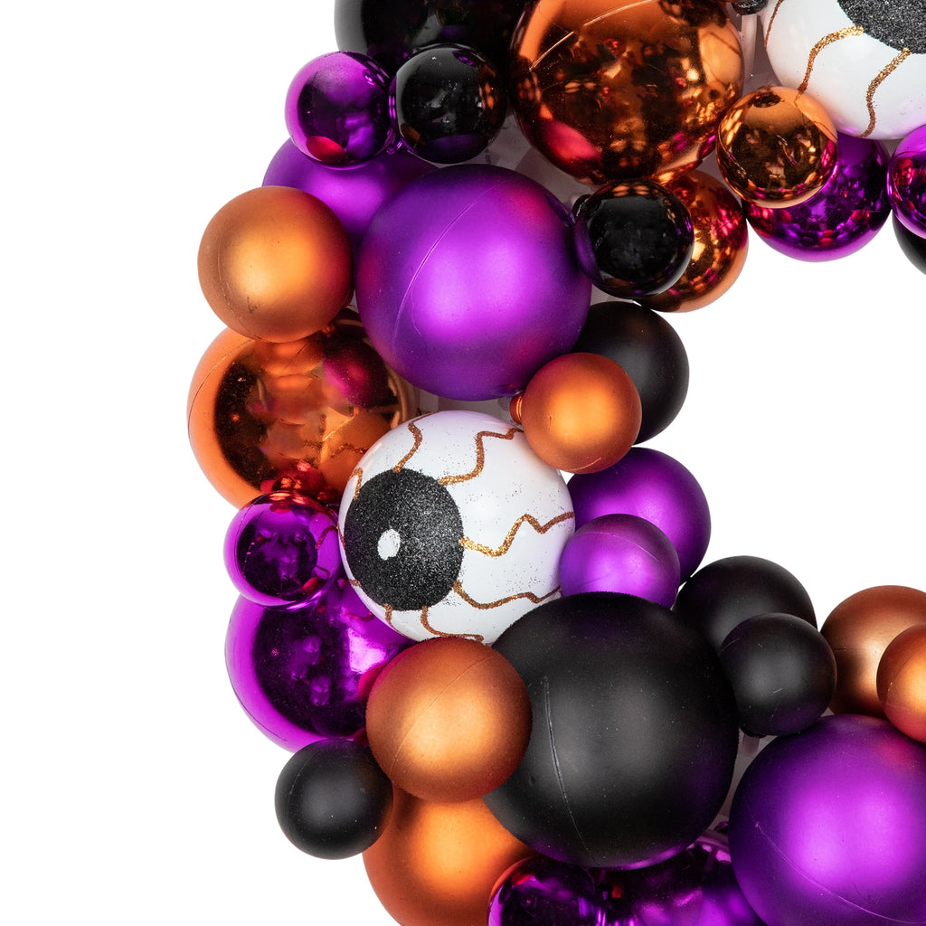 Spooksy™ Northlight Eyeballs and Shatterproof Ornaments Small Halloween Wreath - 13" - Purple and Black -