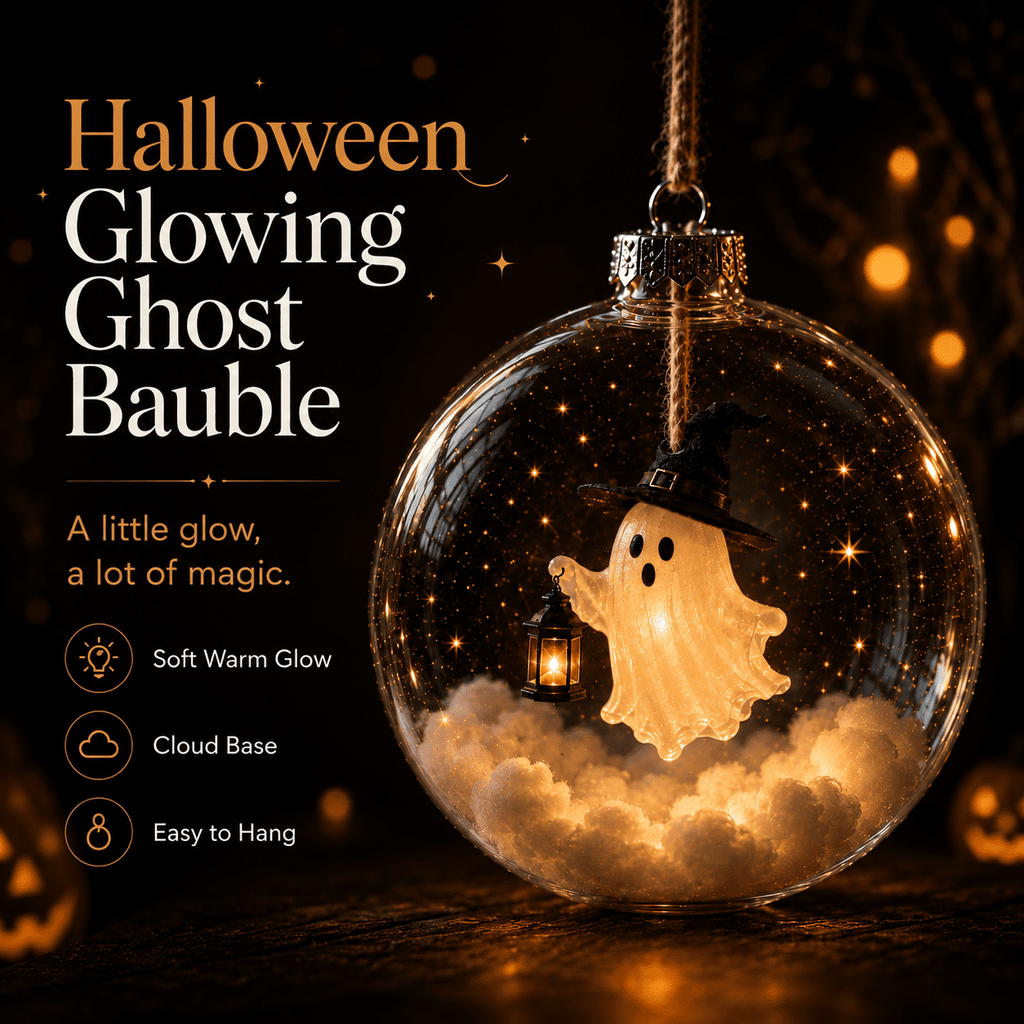 Spooksy™ Halloween Decorations Tree Ornaments Collection-Glowing Halloween Ornament Collection â?? Cat, Witch, Pumpkin & Ghost Baubles