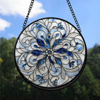 Spooksy™ Holiday Gift - Christmas Snowflake Halloween Round Xmas Stained Glass Hanging Ornament - Classic Christmas Tree Decoration, Great Holiday Gift for Dad, Mom, Family & Friends