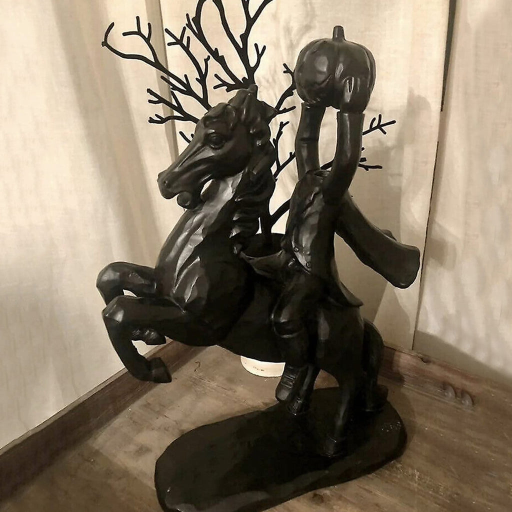 Spooksy™ Desktop Ornament Headless Horseman Resin Statue for Halloween Home Display, 22x12x9 cm, Black