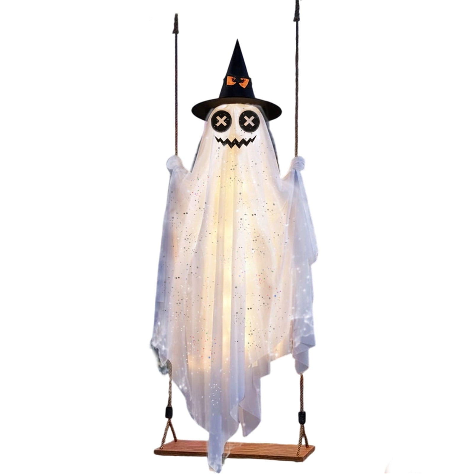 Spooksy™ Halloween Witch Hat Swinging Ghost Ornament, Flexible Anti Deform Structure Quick Mount Soft Cute Appearance, Fabric Ghost Pendant, Hanging Decor for Porch Indoor Holiday Party Space