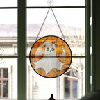 Spooksy™ Modern Christmas Gift - Halloween White Ghost Blue Tearss Spookys Stained Glass Hanging Ornament - Classic Christmas Tree Decoration, Holiday Gift for Dad, Mom, Friends, Family