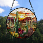 Spooksy™ Seasonal Christmas Gift - Cactus Halloween Christmas Stained Glass Hanging Ornament - Holly & Pine Holiday Tree Decoration, Gift for Friends, Family, Mom & Dad