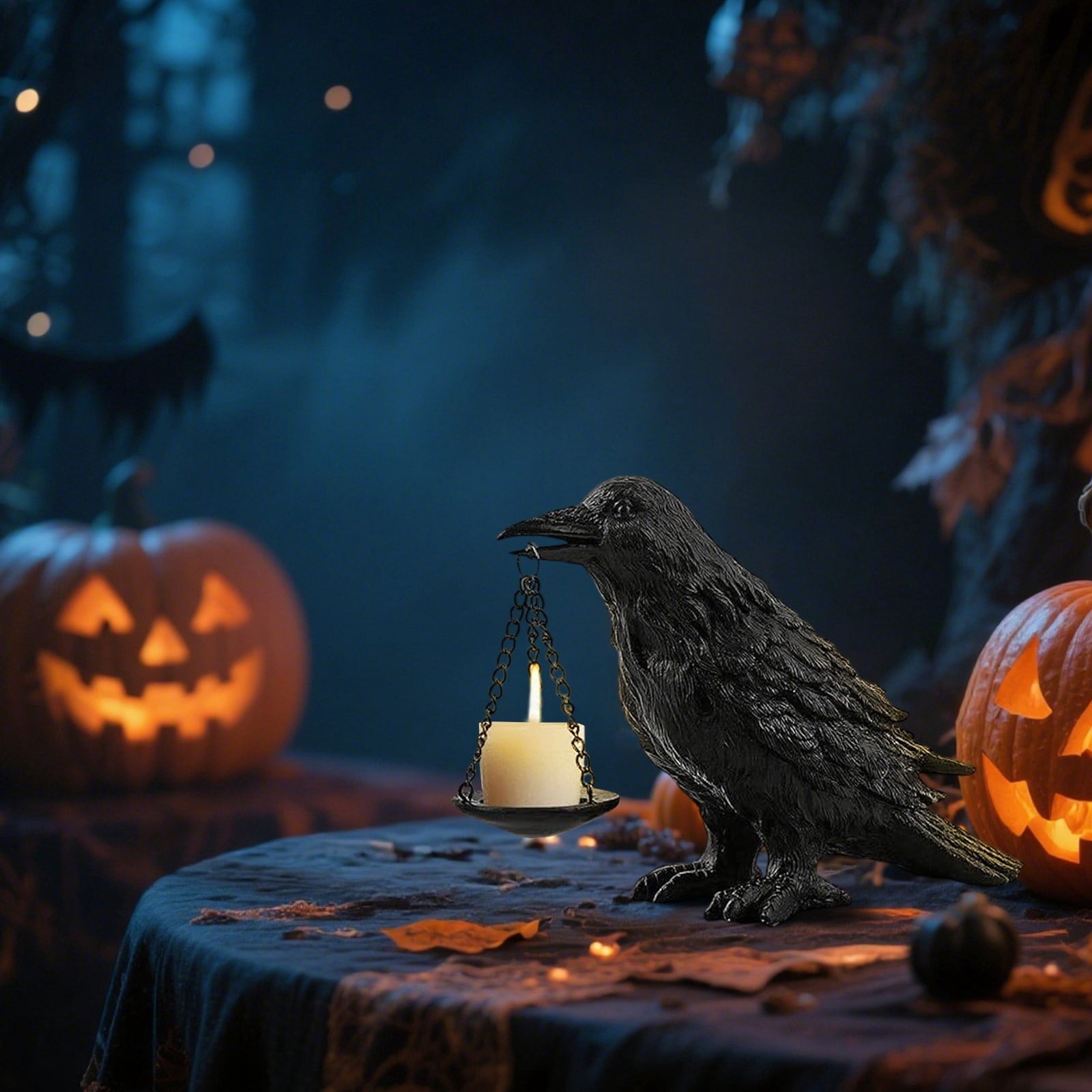 Spooksy™ Candle Holder Resin Statue for Halloween Decorations, Vintage Bird Table Centerpiece for Home Decor, Spooky Indoor Tealight Lamp Base for