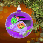 Spooksy™ Laved Italian Ornaments FLYING GREEN WITCH BALL Halloween Pumpkin Broom 936326