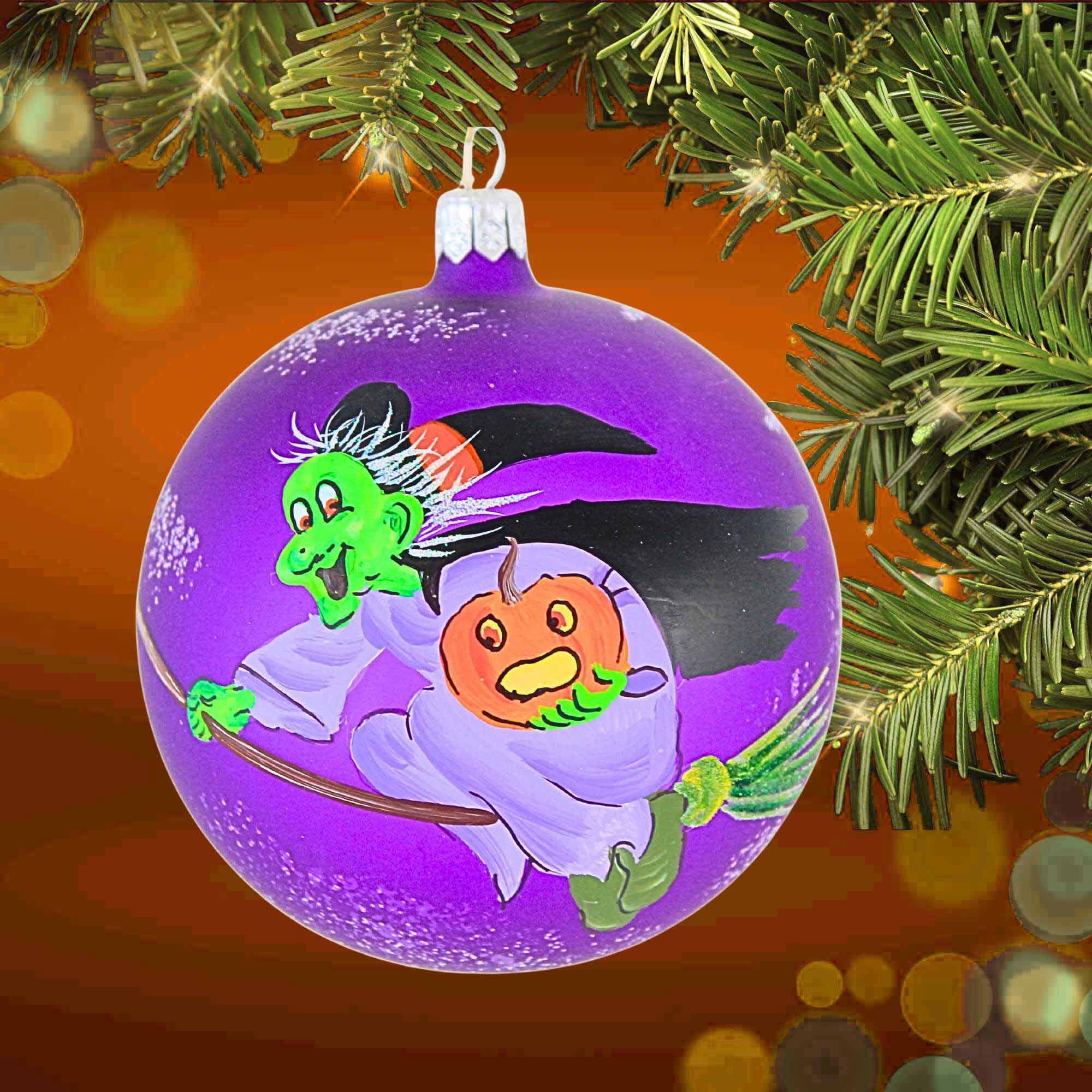 Spooksy™ Laved Italian Ornaments FLYING GREEN WITCH BALL Halloween Pumpkin Broom 936326