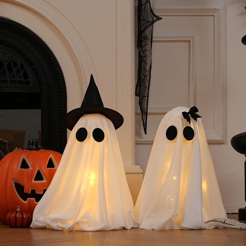 Spooksy™ 2PCS Halloween Ghost Light Set Decoration, Cute Ghost Light up for Home Halloween Party Tabletop Kitchen Counter Fireplace Mantle Decoration