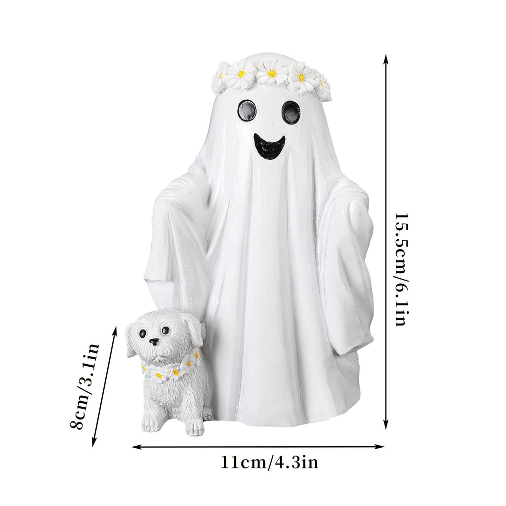 Spooksy™ Hand Painted White Ghost Walking Dog Statue Weatherproof Halloween Ornament for Farmhouse Porch Indoor Shelf Seasonal Decor(Whiteï¼?